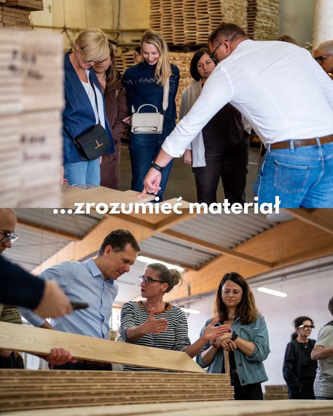 Architekten entdecken bei einem Fabrikbesuch die Eigenschaften von Holz